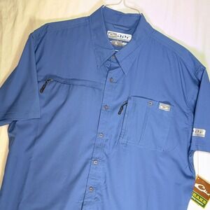 Drake Performance Fishing DPF Short Sleeve Button Up Shirt Blue Men's Size L